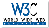 Il logo del World Wide Web Consortium: l'acronimo W3C in grande e la sua spiegazione al di sotto